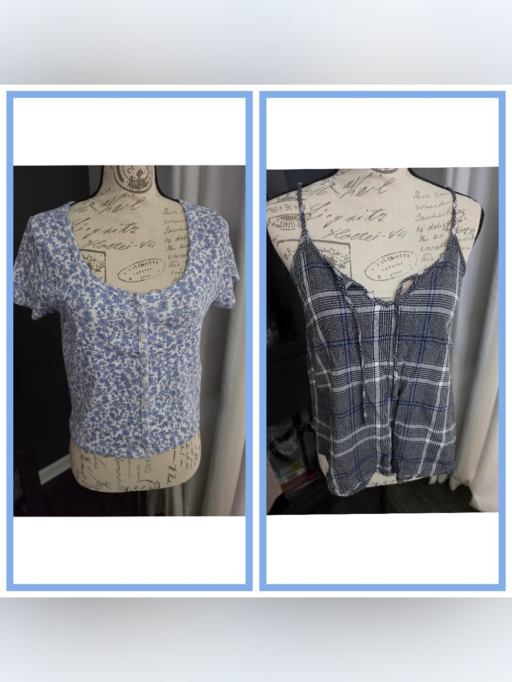 Hollister 2 Pack ☆ Blue Floral Crop & Plaid Tank Top Duo ☆